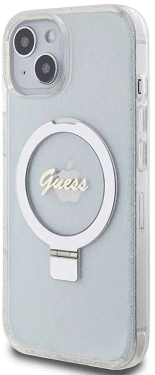 GUESS Ring Glitter Back Case MagSafe - iPhone 15 - Transparant