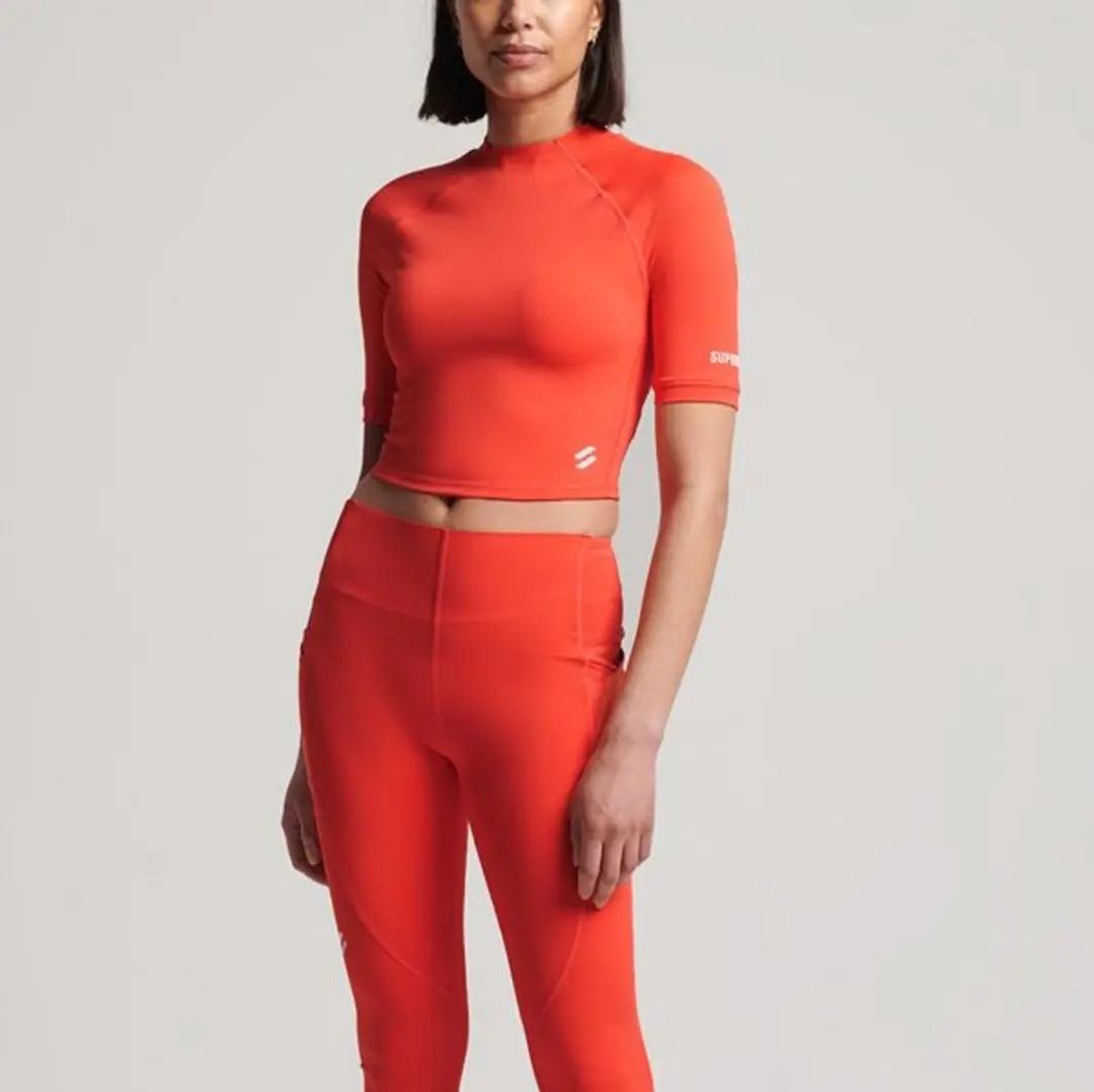 Superdry Run 3/4 Thight Crop Top Sportshirt - S - Oranje/Rood - afbeelding 6 van 6