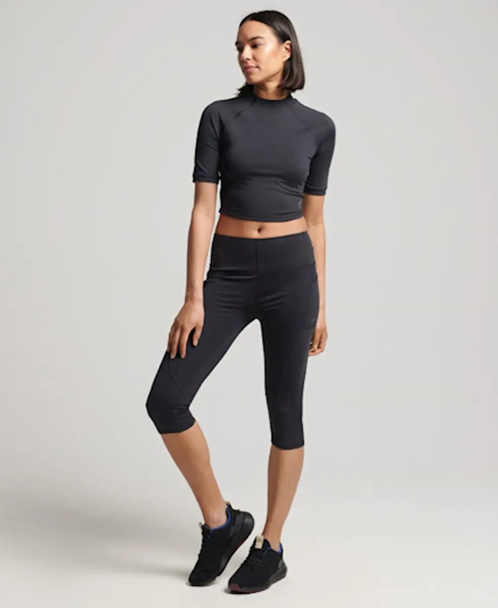 Superdry Run 3/4 Thight Crop Top Sportshirt - M - Zwart - afbeelding 6 van 6