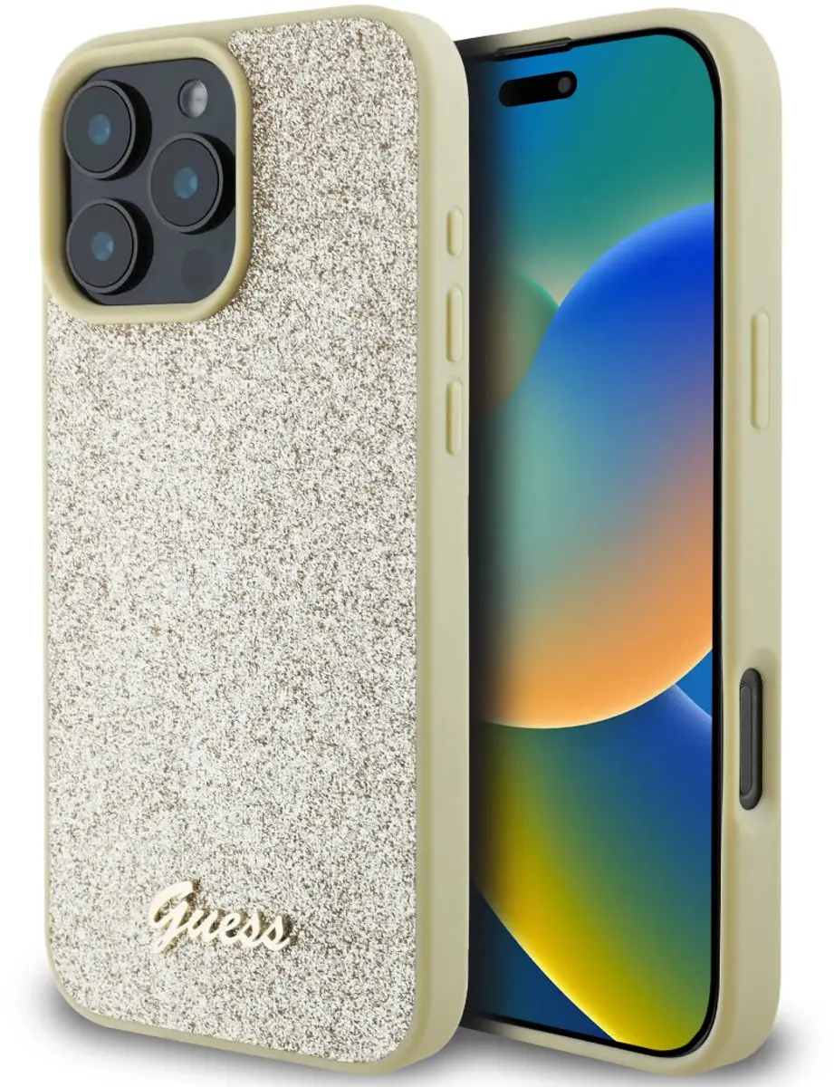 GUESS Back Cover iPhone 16 Pro - Goud Glitter