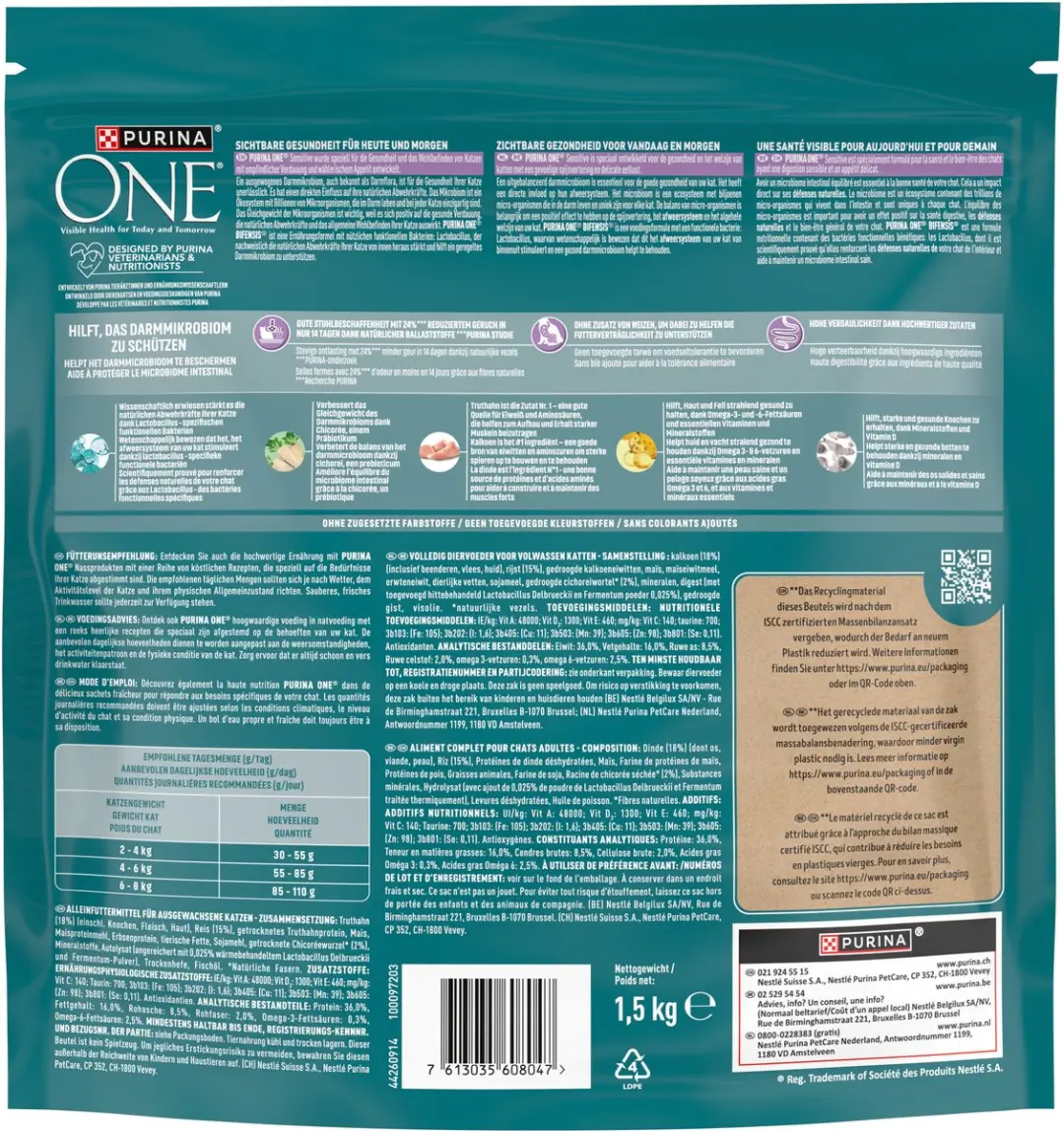 Purina ONE Sensitive Kalkoen Kattenbrokjes 6kg