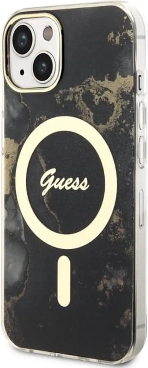 GUESS Golden Marble Back Case - iPhone 14 Plus - MagSafe - Zwart
