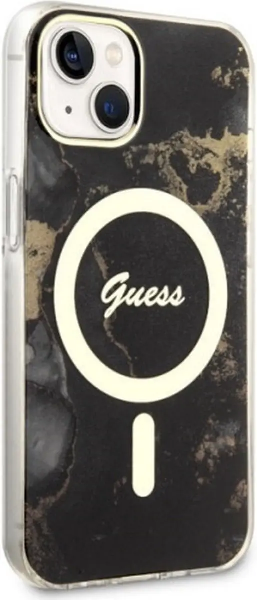 GUESS Golden Marble Back Case - iPhone 14 Plus - MagSafe - Zwart
