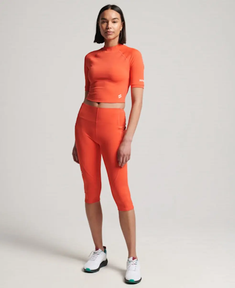 Superdry Run Cropped 3/4 Leggings - XS - Hot Coral