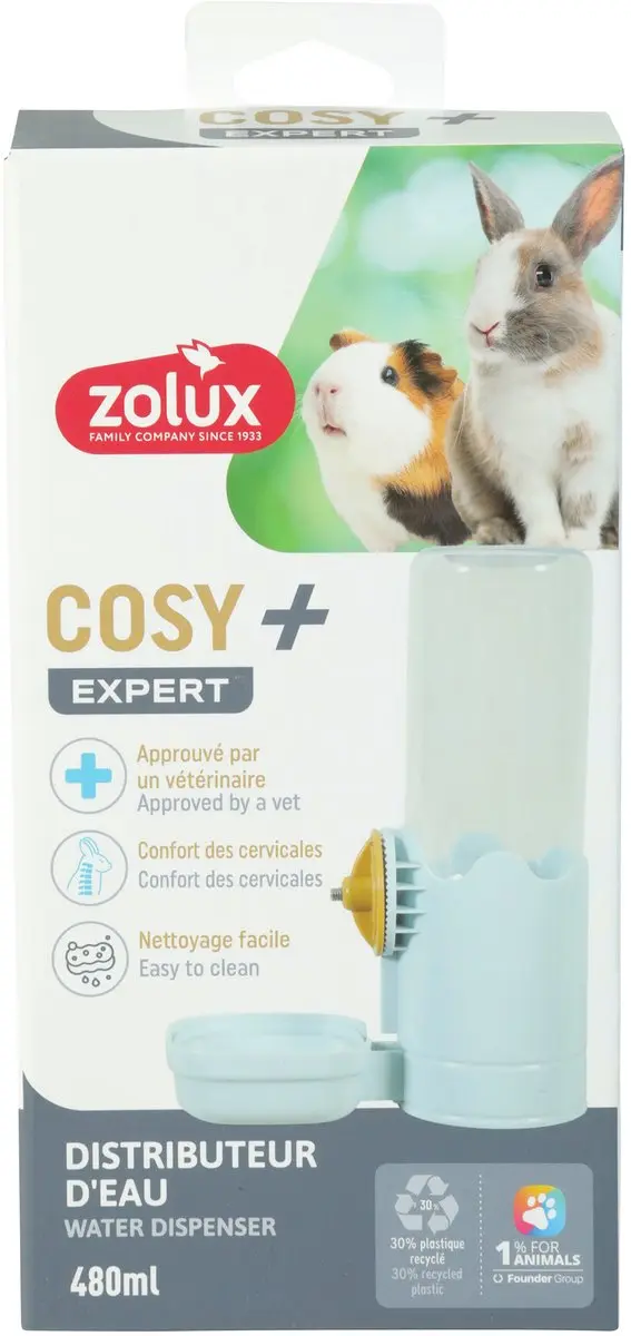 Zolux Cosy Konijnen Drinkfles 480ml - Lichtblauw/Geel/Doorzichtig