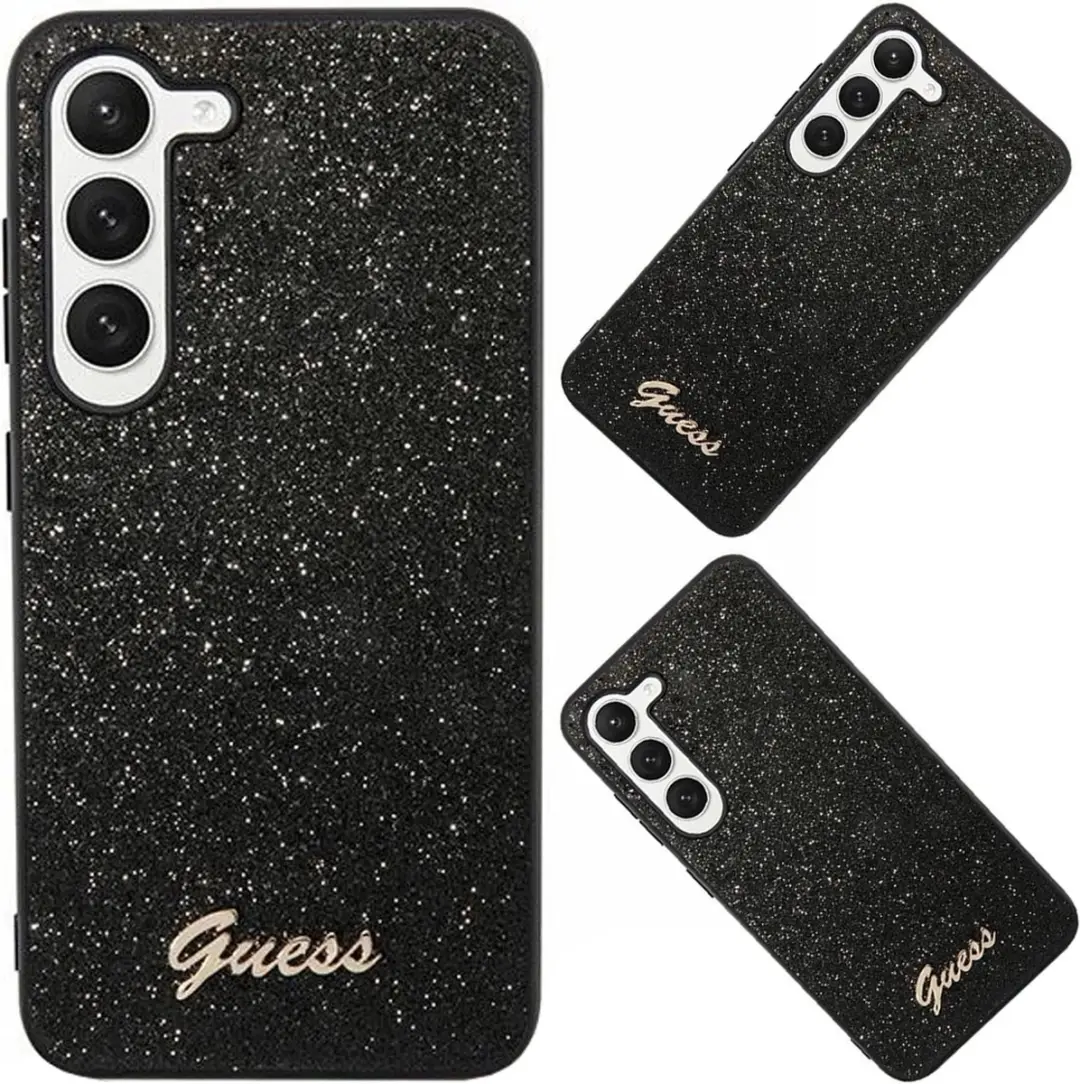 GUESS Glitter Back Case Samsung Galaxy S24 Ultra - Zwart