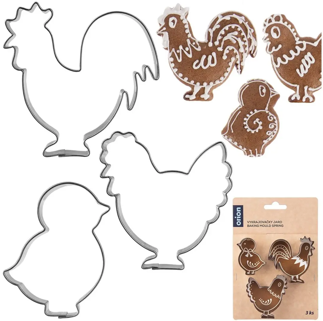 Orion Koekjesuitstekers Set 3 Stuks - Rooster Kuiken Kip - Roestvrij Staal