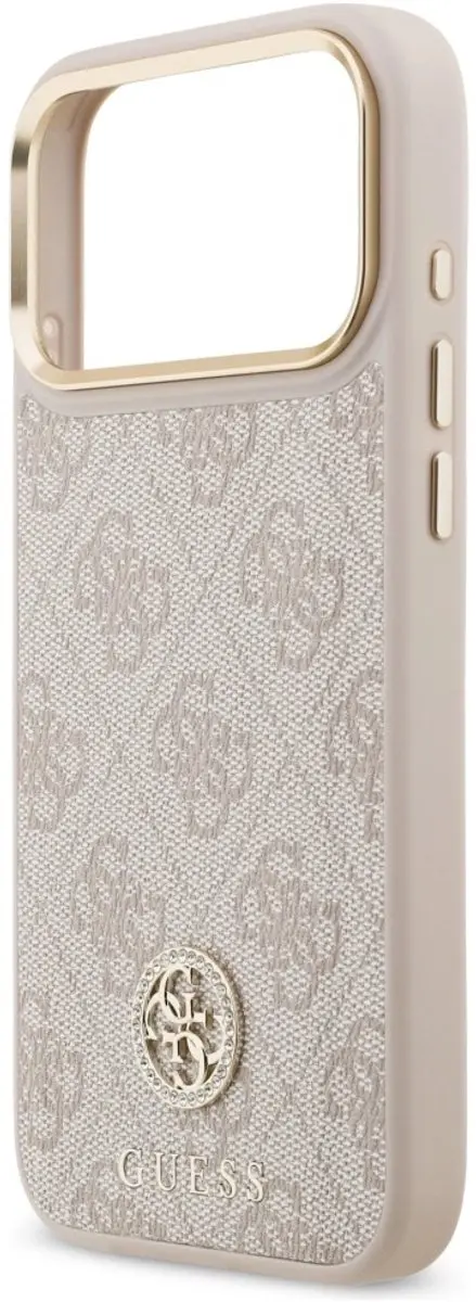 GUESS Case 4G Strass Logo Grote Band Metalen Knopen - iPhone 17 Pro Max - Zwart