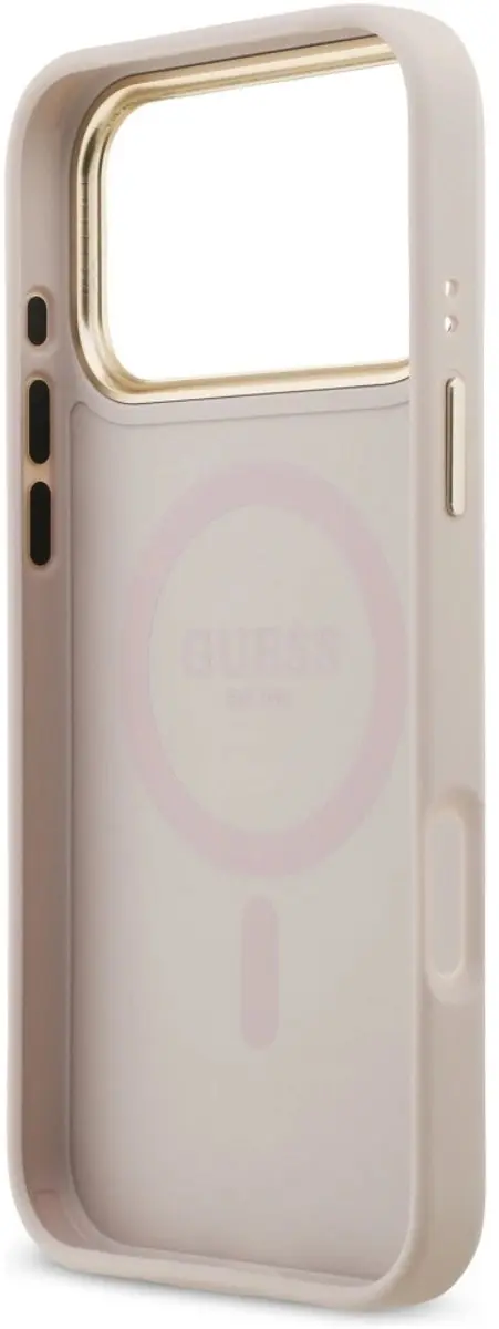 GUESS Case 4G Strass Logo Grote Band Metalen Knopen - iPhone 17 Pro Max - Zwart