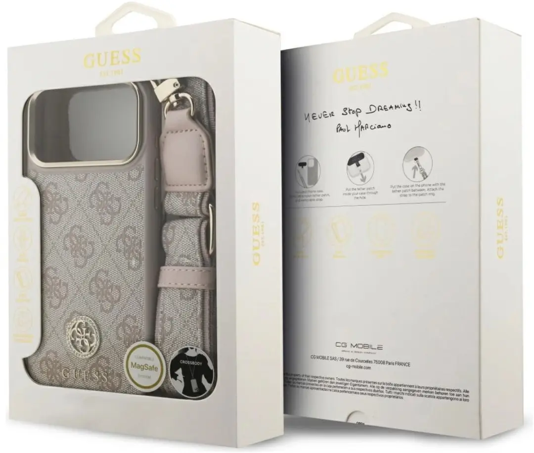 GUESS Case 4G Strass Logo Grote Band Metalen Knopen - iPhone 17 Pro Max - Zwart