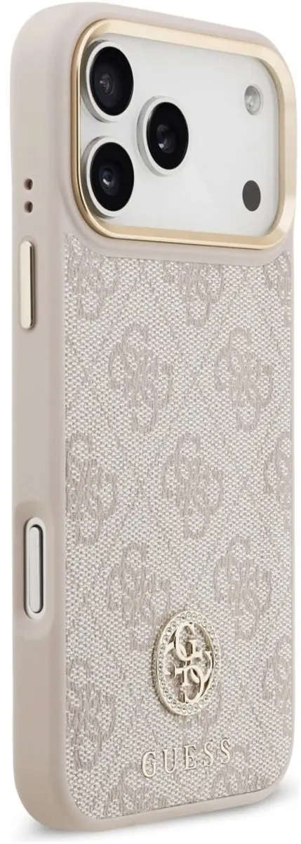 GUESS Case 4G Strass Logo Grote Band Metalen Knopen - iPhone 17 Pro Max - Zwart