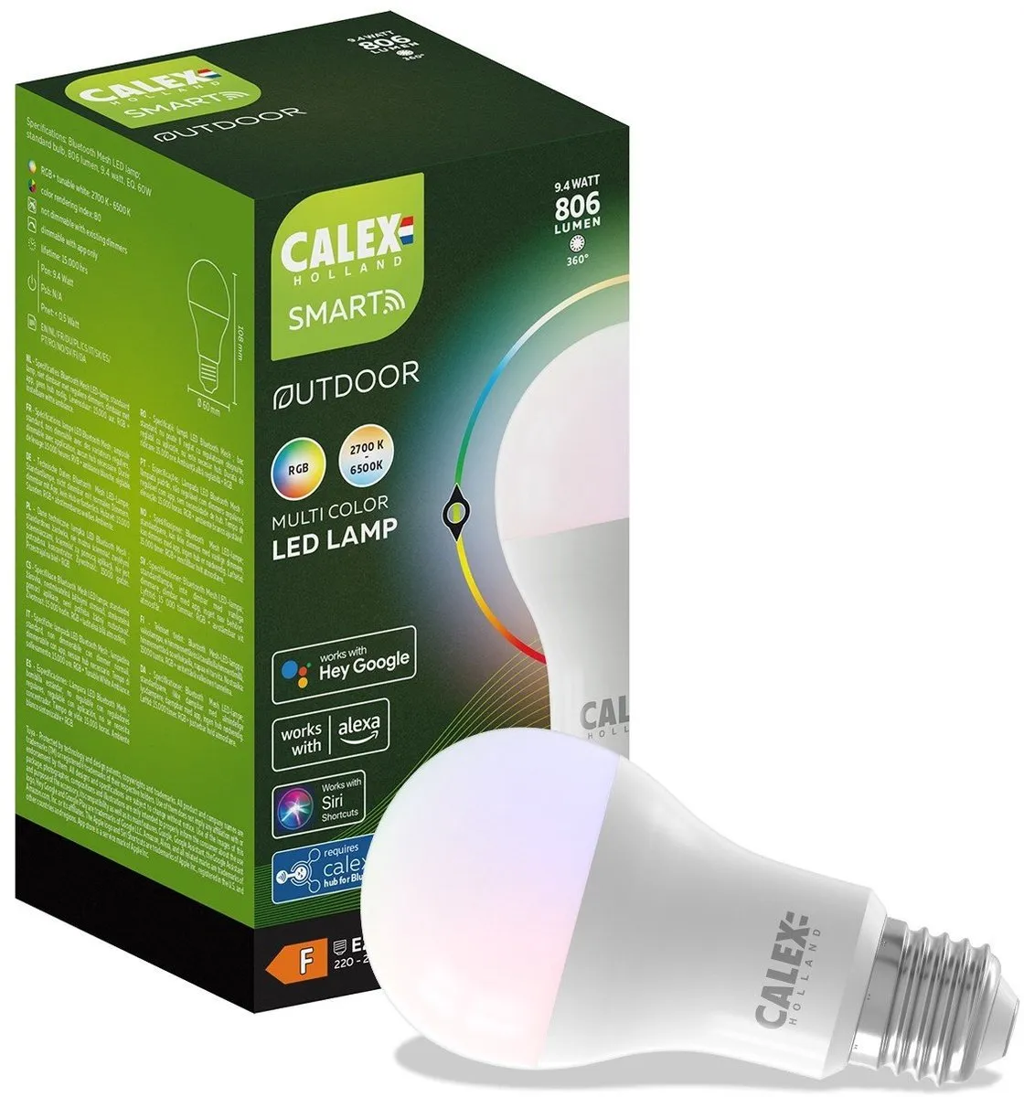 Calex Smart LED Lamp E27 RGBW 9.4W - App & Spraakbediening