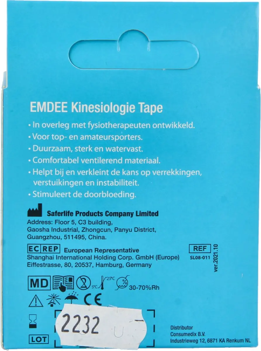 Emdee Kinesio Tape Pre Cut - 1 Stuk Zwart
