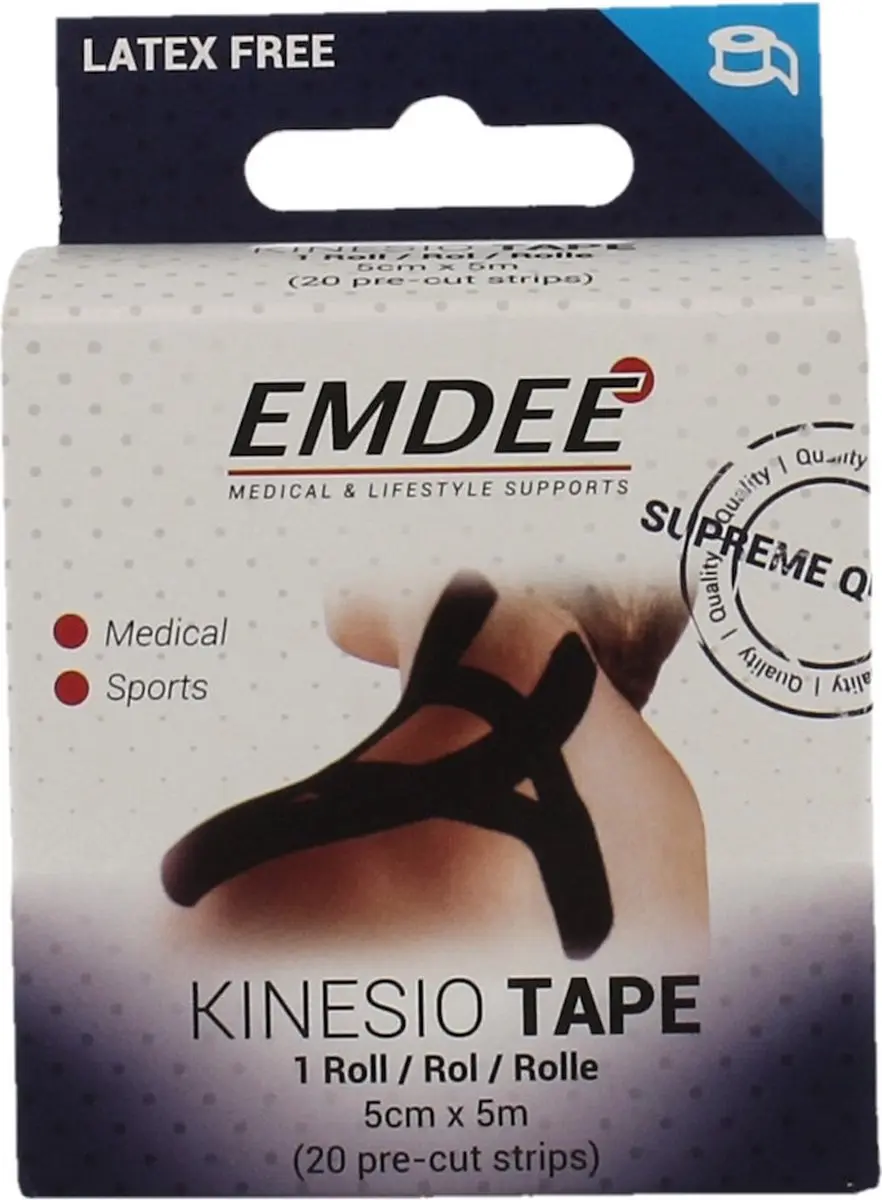 Emdee Kinesio Tape Pre Cut - 1 Stuk Zwart