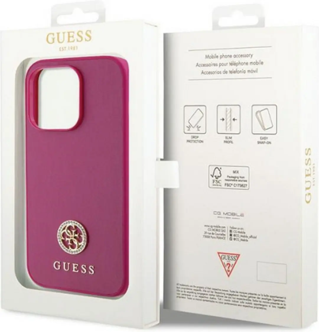 GUESS 4G Strass Metal Logo Back Case - Roze