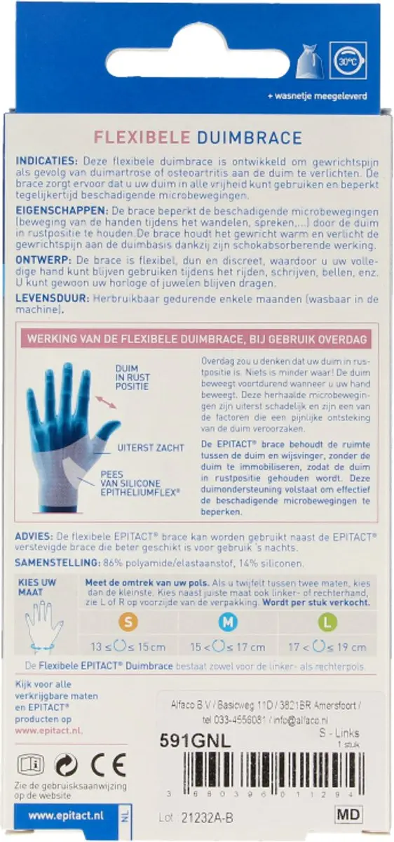 Epitact Duimorthese Dag Links S - Flexibele Ondersteuning