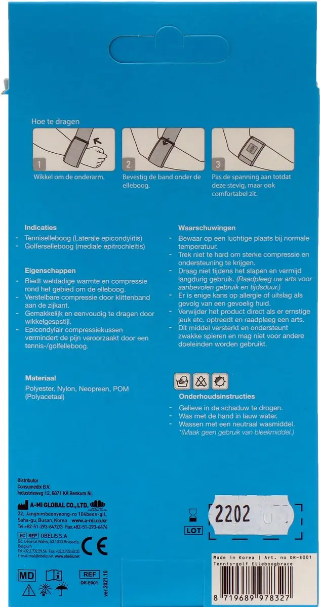 Emdee Tennis-Golf Elleboogbrace - Blauw