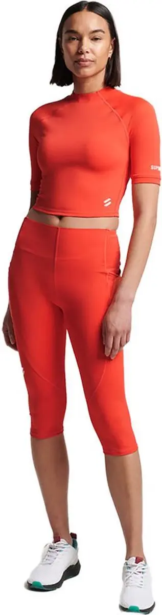 Superdry Run 3/4 Thight Crop Top Sportshirt - XL - Oranje/Rood