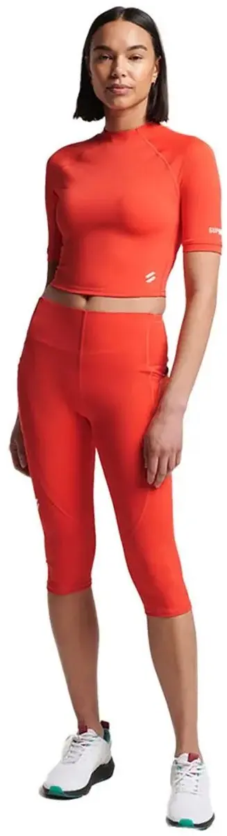 Superdry Run 3/4 Thight Crop Top Sportshirt - XL - Oranje/Rood