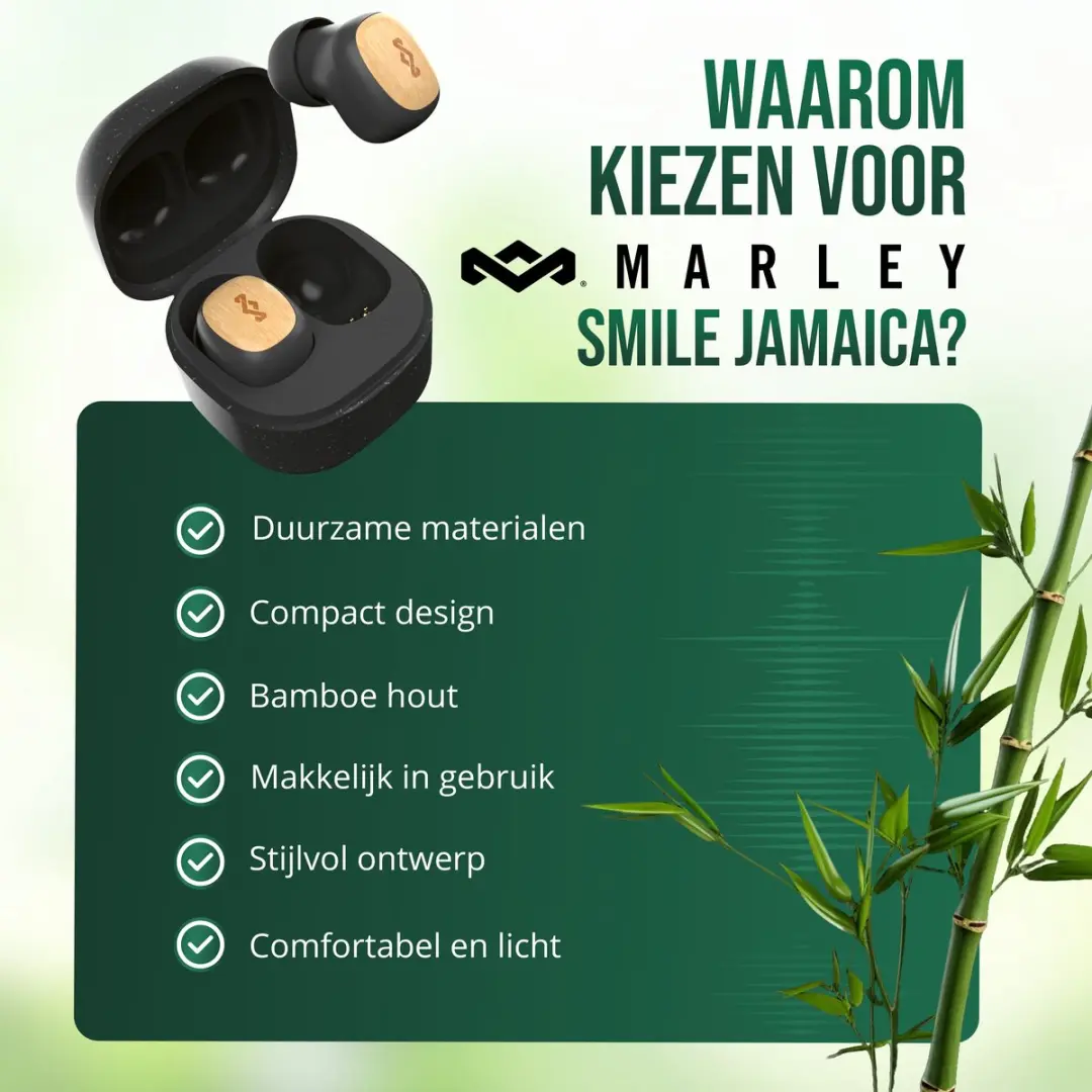 House of Marley Smile Jamaica TWS EM-JE124-SB Draadloze Oordopjes - 14 uur - Zwart - afbeelding 6 van 6