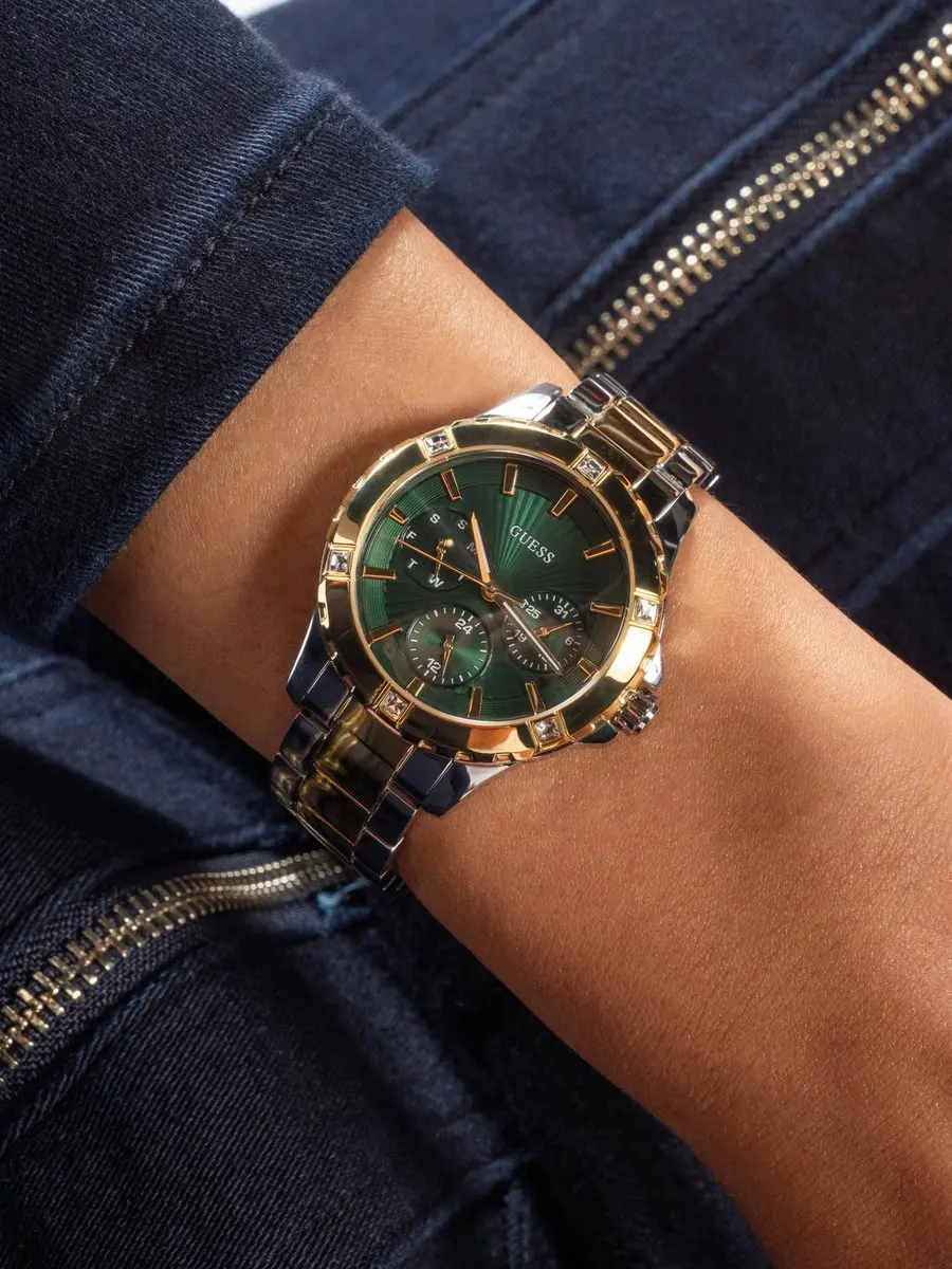 Guess Mist GW0723L1 Horloge - 35mm - Goud/Zilver Groen
