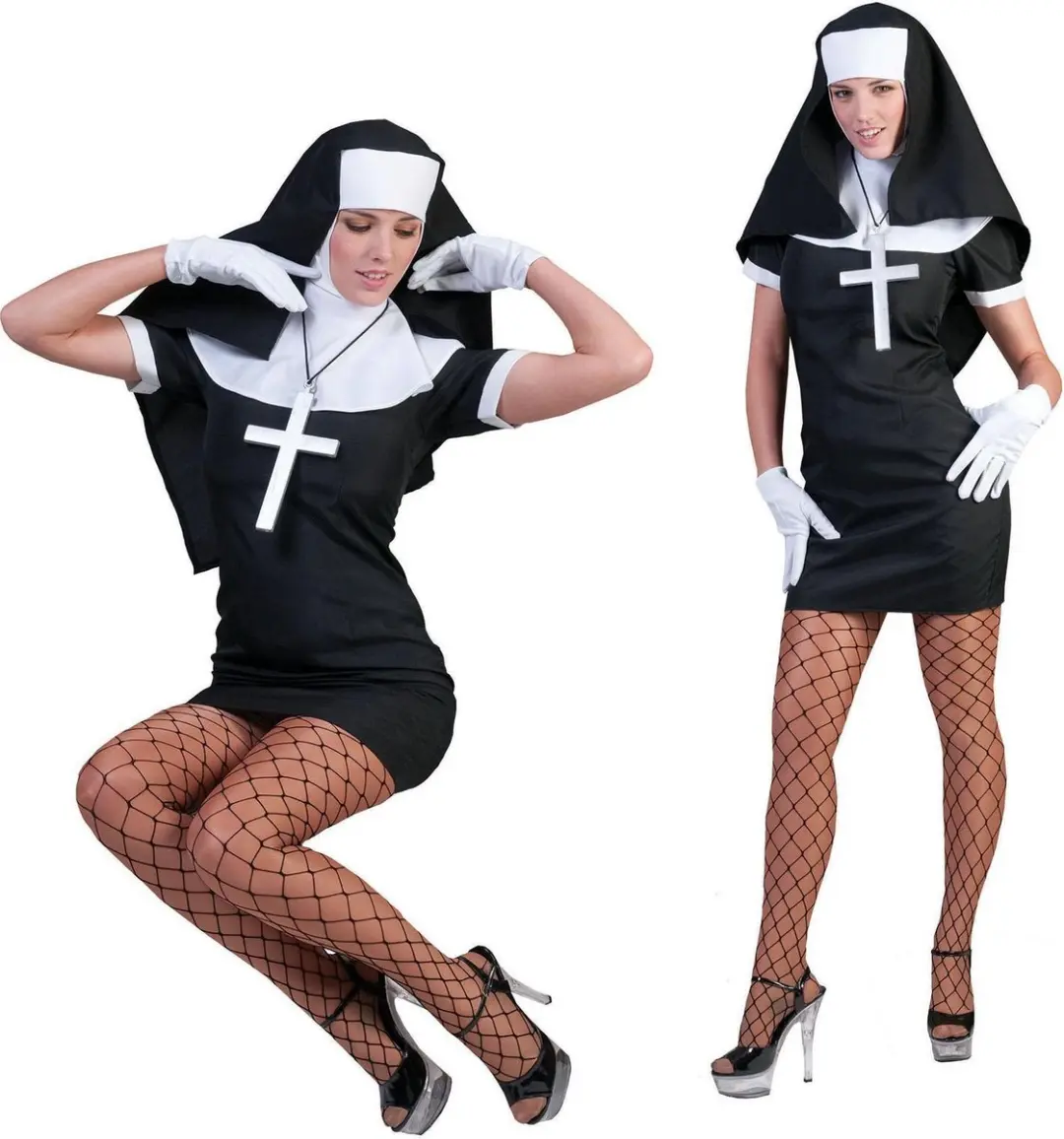 Espa Zuster Maria Kostuum - XXL/XXXL - Wit/Zwart