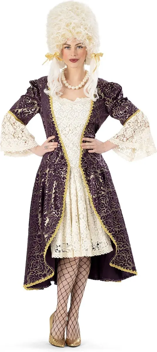 Espa Barok Jurk Bernadette - S/M - Wit/Paars - afbeelding 6 van 6