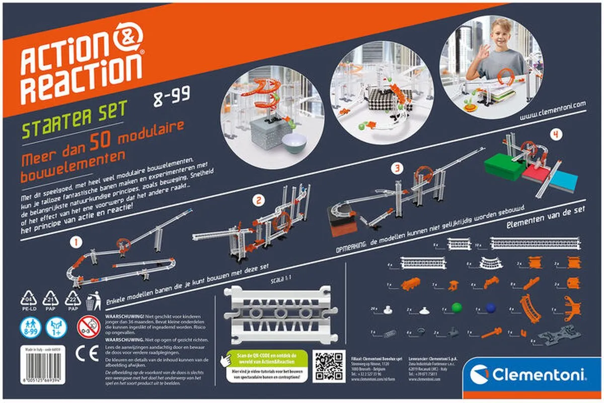 Clementoni Action & Reaction Knikkerbaan Starterset - 50 Onderdelen - Multicolor