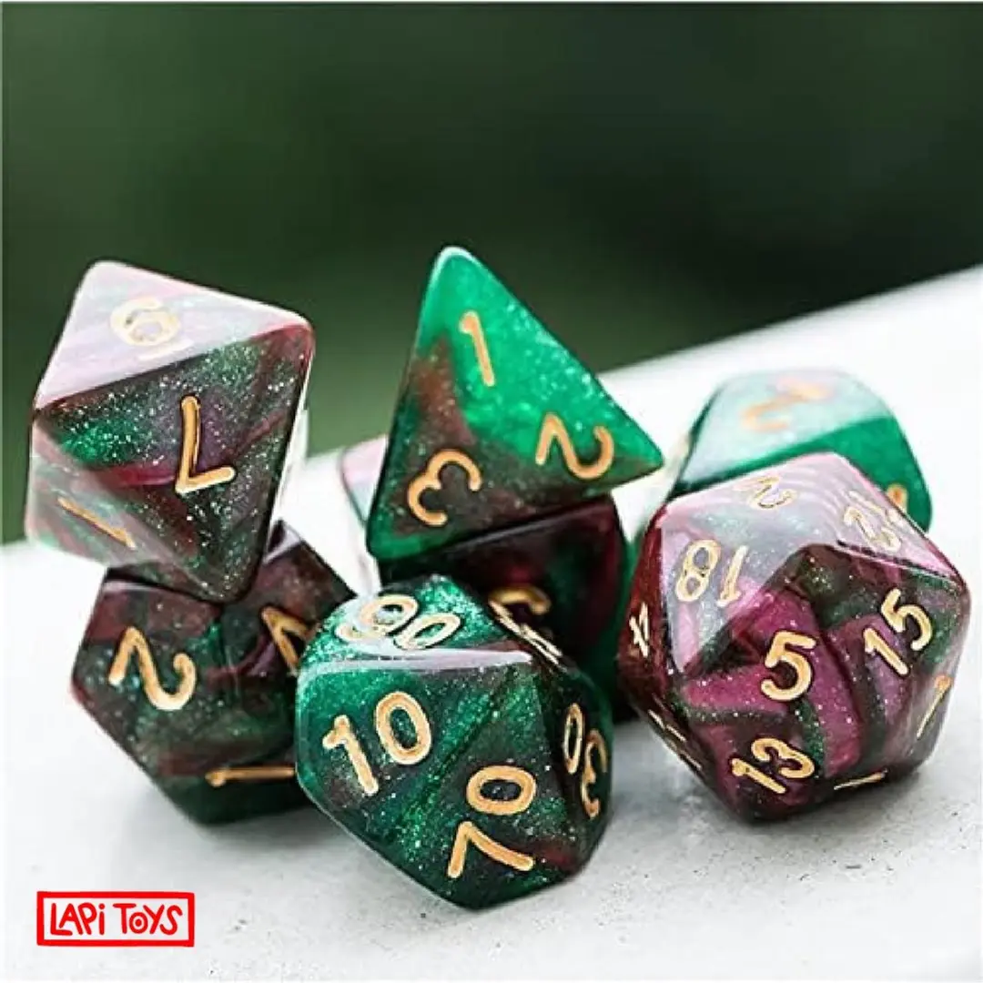 Lapi Toys DnD Polydice - 7-delig Groen/Roze - Acryl