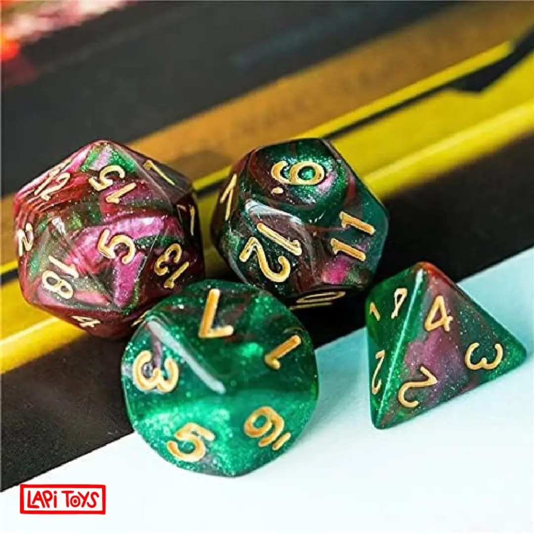 Lapi Toys DnD Polydice - 7-delig Groen/Roze - Acryl
