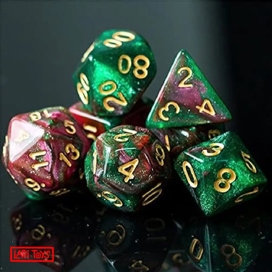 Lapi Toys DnD Polydice - 7-delig Groen/Roze - Acryl