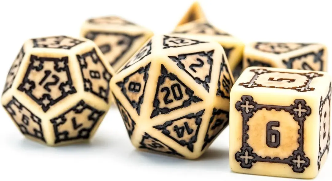 Lapi Toys D&D Dobbelstenen Set 7-delig - 25mm - Beige/Zwart