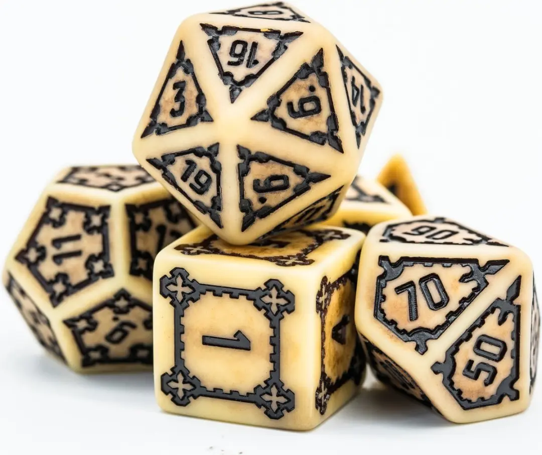 Lapi Toys D&D Dobbelstenen Set 7-delig - 25mm - Beige/Zwart