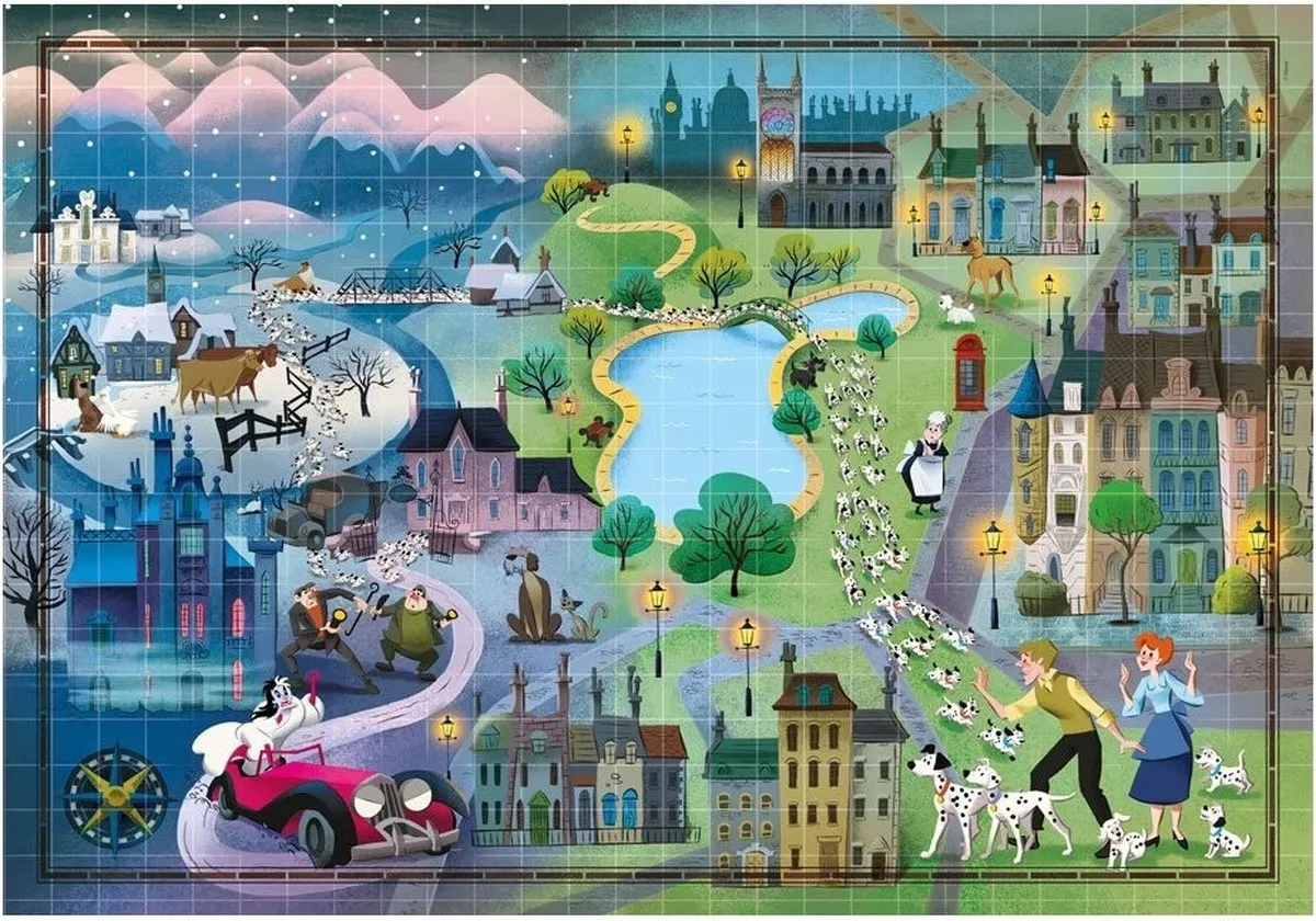 Clementoni Disney Maps 101 Dalmatiërs Puzzel 1000 Stuks - Multicolor