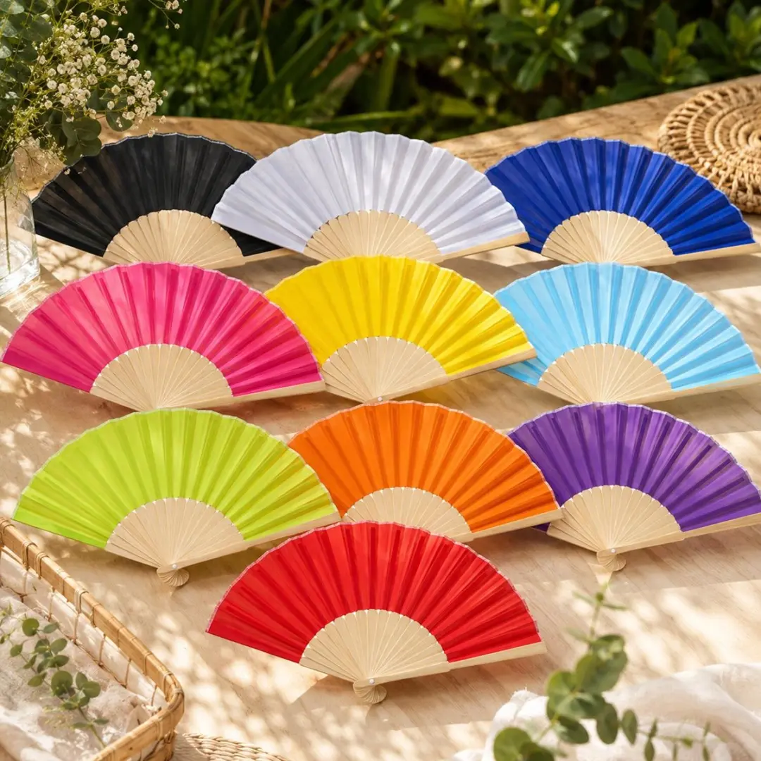 Bellatio Design Spaanse Handwaaier - 4 Stuks - Oranje - Bamboe/Papier