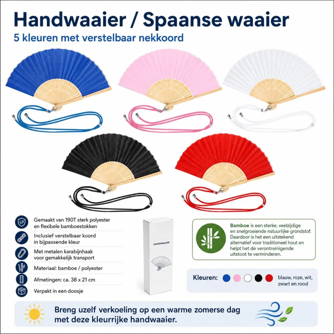 Bellatio Design Spaanse Handwaaier - 4 Stuks - Wit - 38x21cm