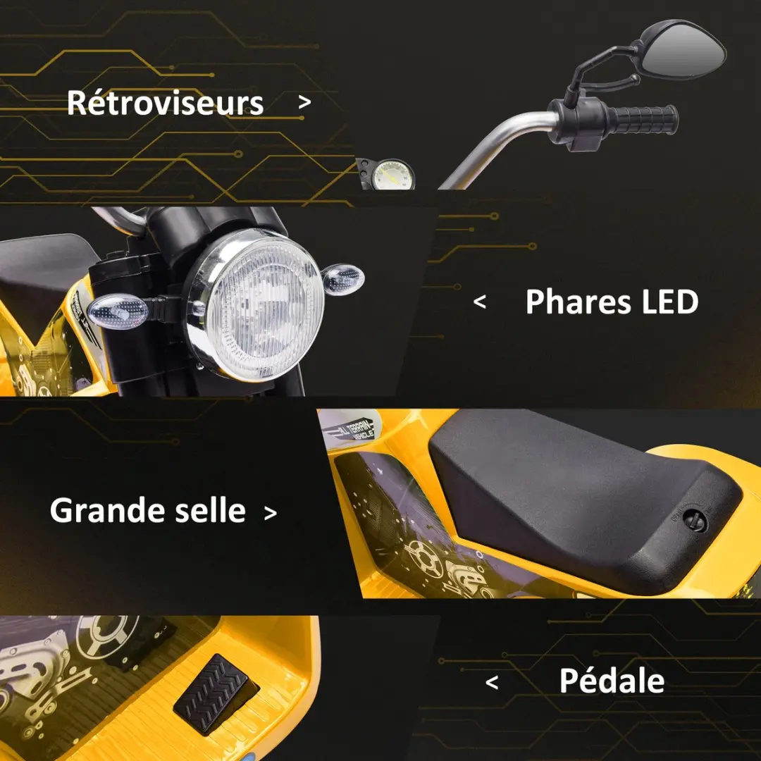 Homcom Elektrische Motorfiets PP - 72x57x56cm - Geel
