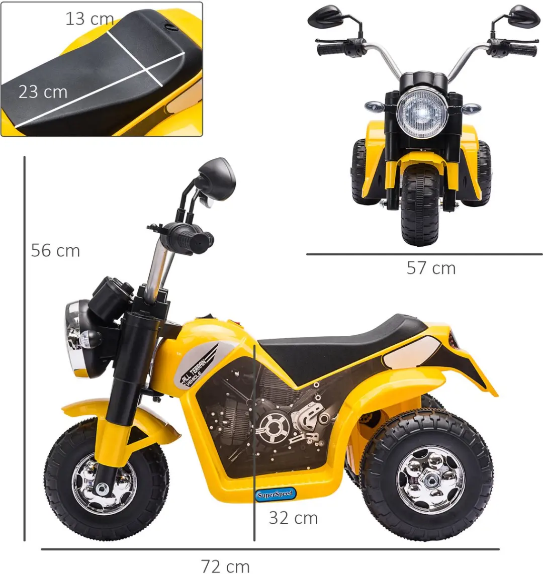 Homcom Elektrische Motorfiets PP - 72x57x56cm - Geel