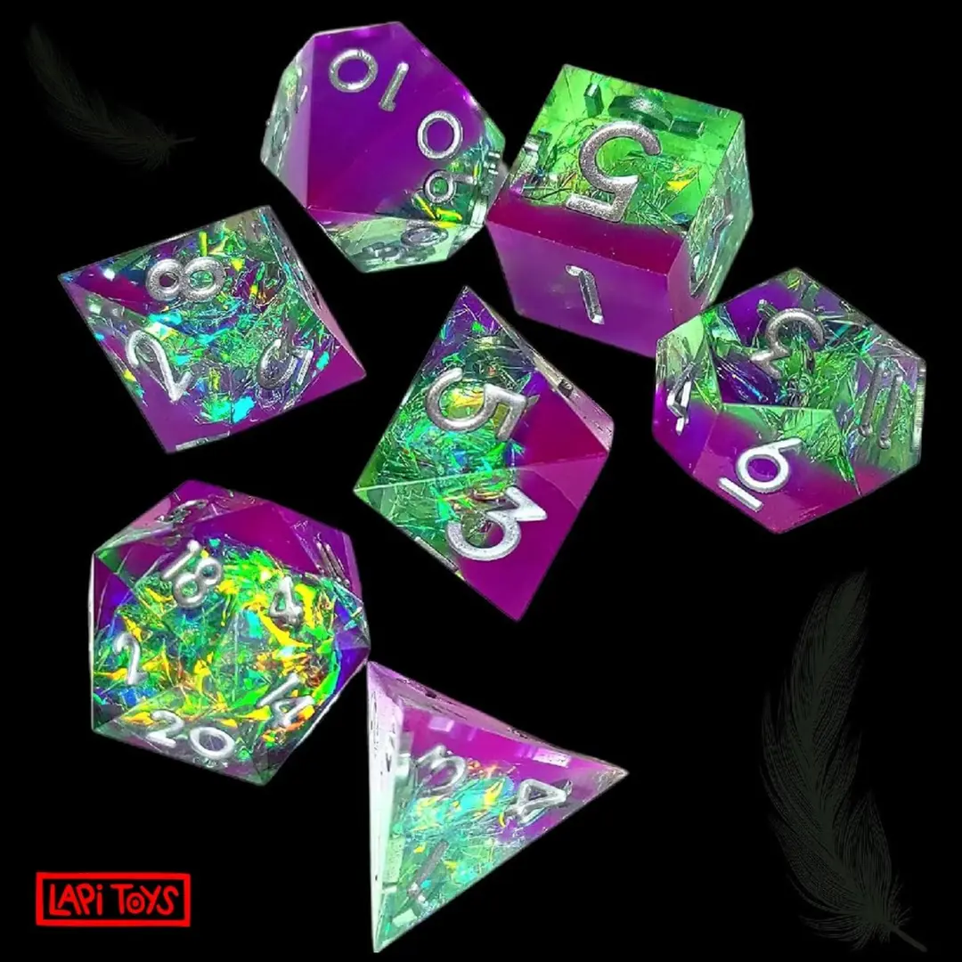 Lapi Toys DnD Polydice Set 7-delig - Paars/ Groen - Inclusief doos