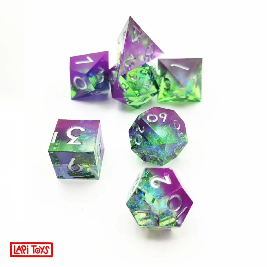 Lapi Toys DnD Polydice Set 7-delig - Paars/ Groen - Inclusief doos