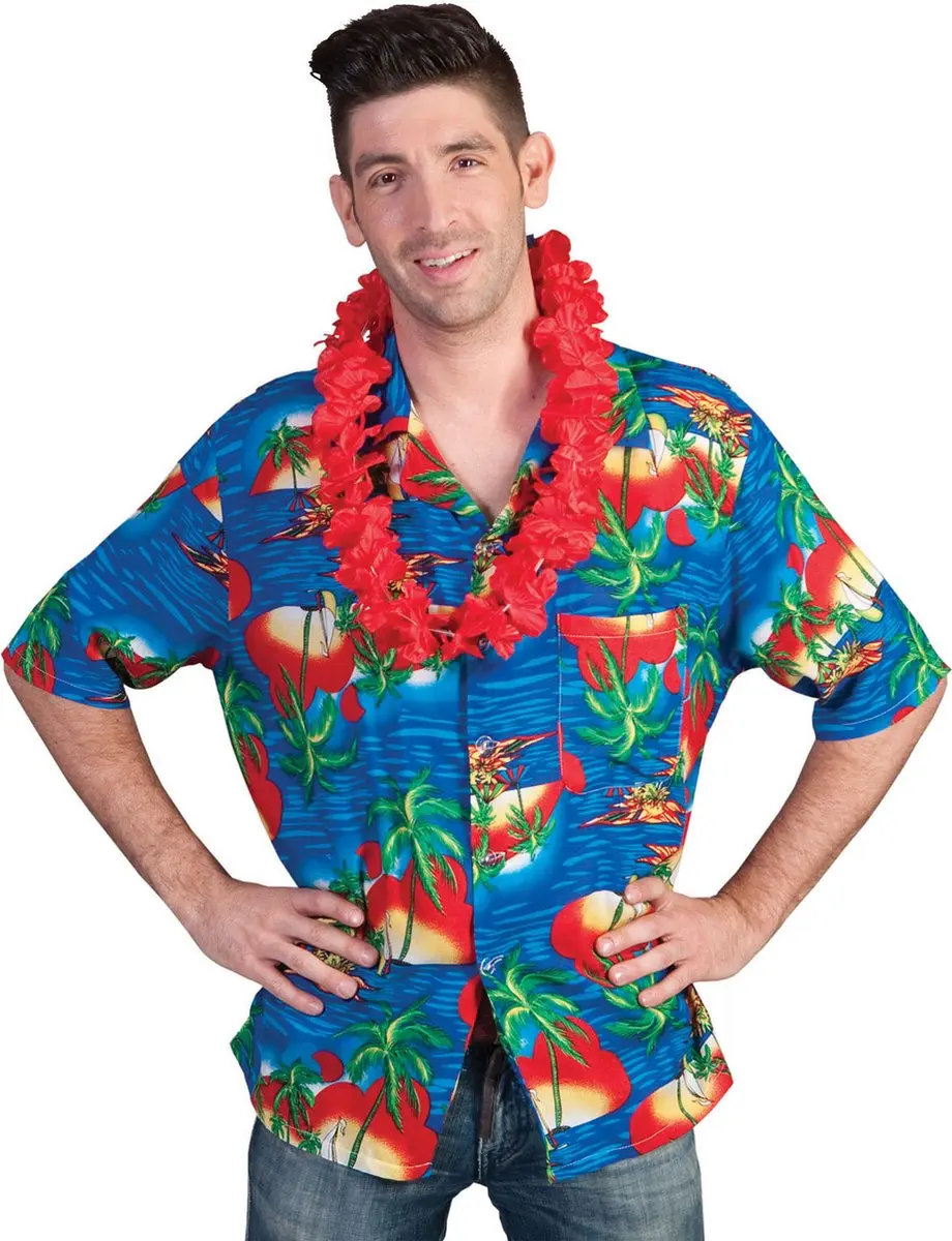Espa Hawaii Tropisch Kostuum Hemd - Maat 48/50 - Blauw/Rood