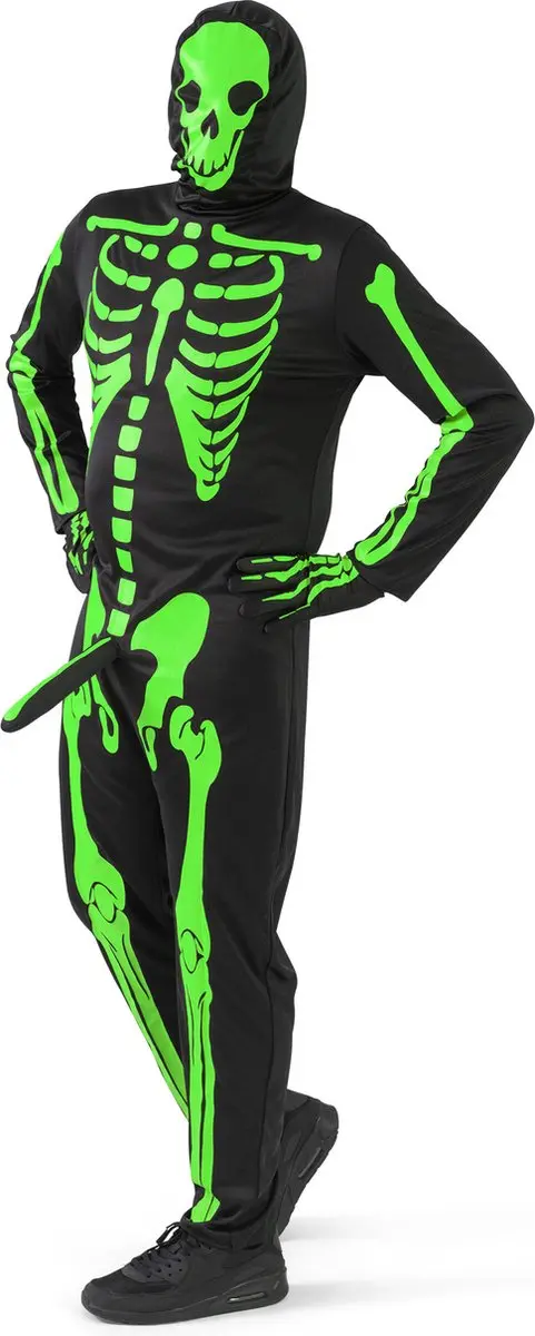 Espa Groen Skelet Kostuum M - Zwart/Fluo Groen
