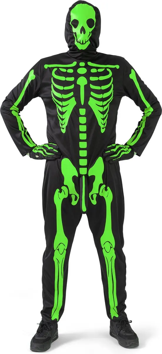 Espa Groen Skelet Kostuum M - Zwart/Fluo Groen