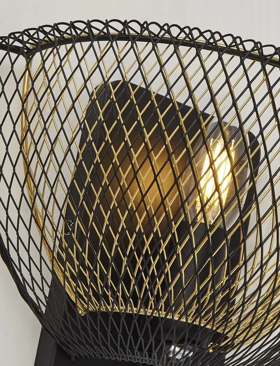Searchlight Draad Wandlampje Honeycomb 6842BGO - Goud/Zwart