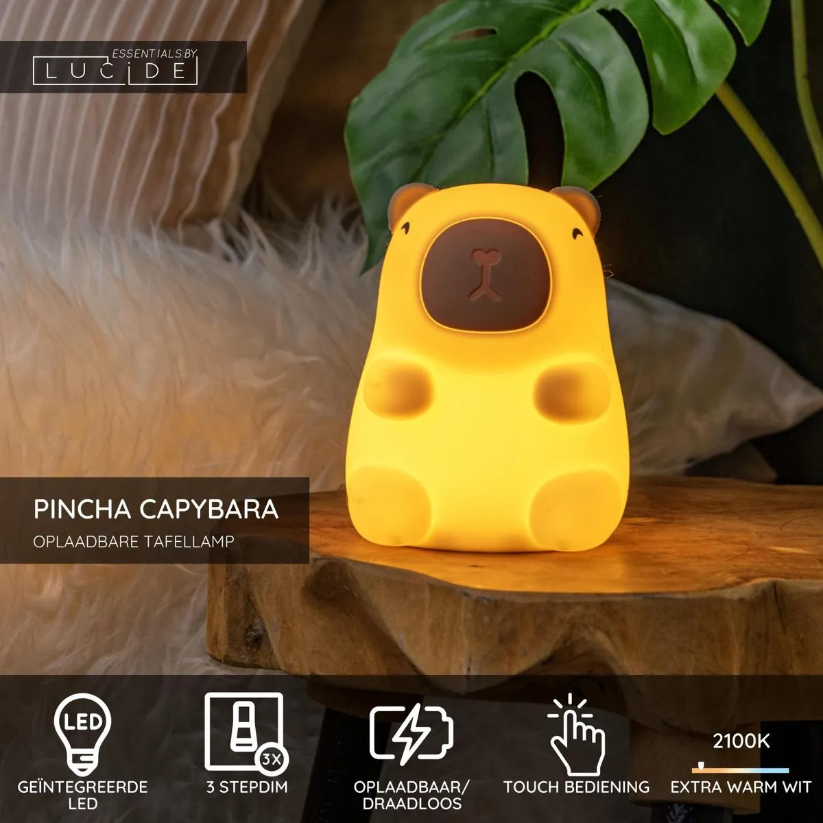 Lucide Pincha Capybara Oplaadbare LED Tafellamp - Beige