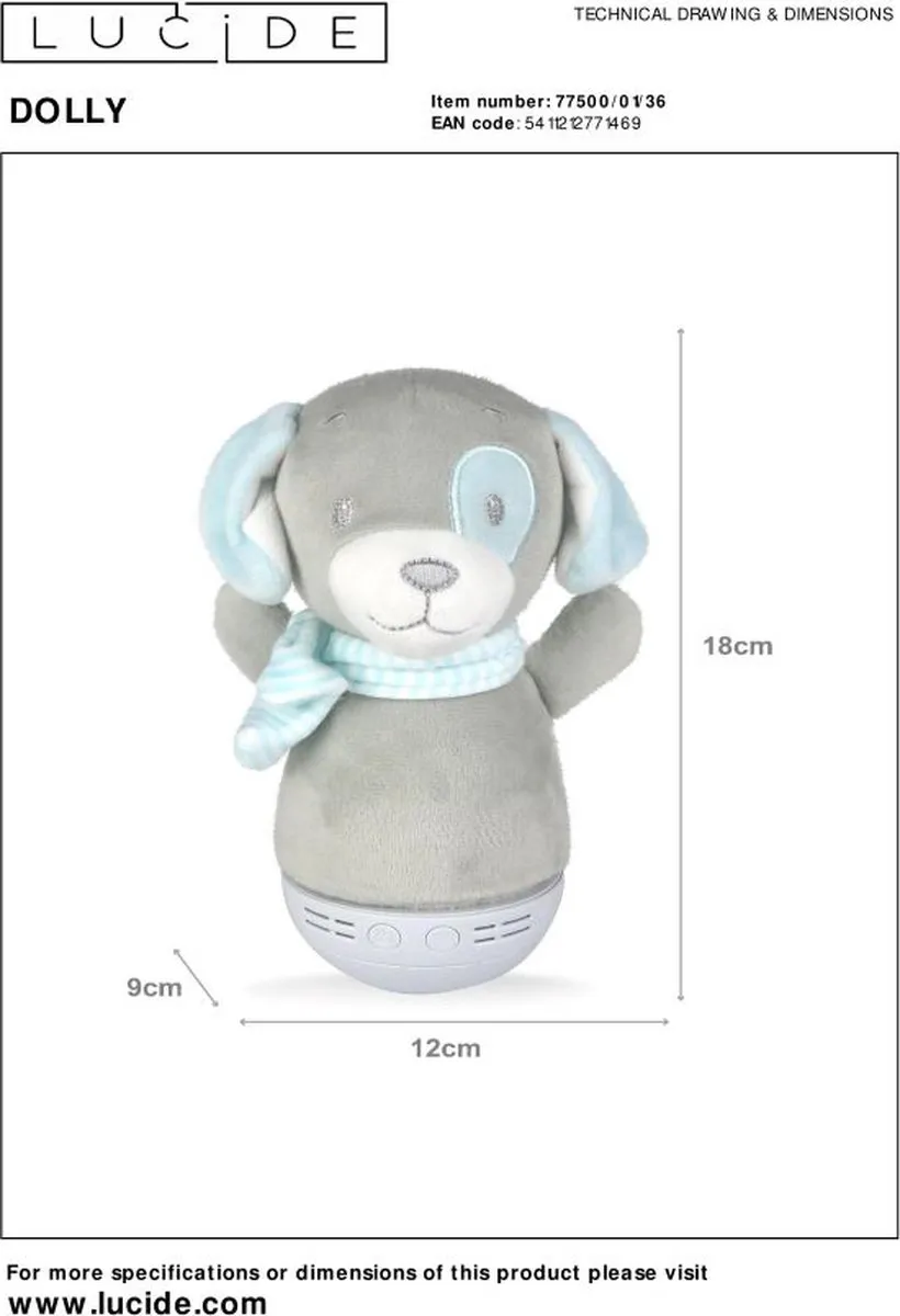 Lucide Dolly LED Tafellamp Kinderkamer 3W - Grijs
