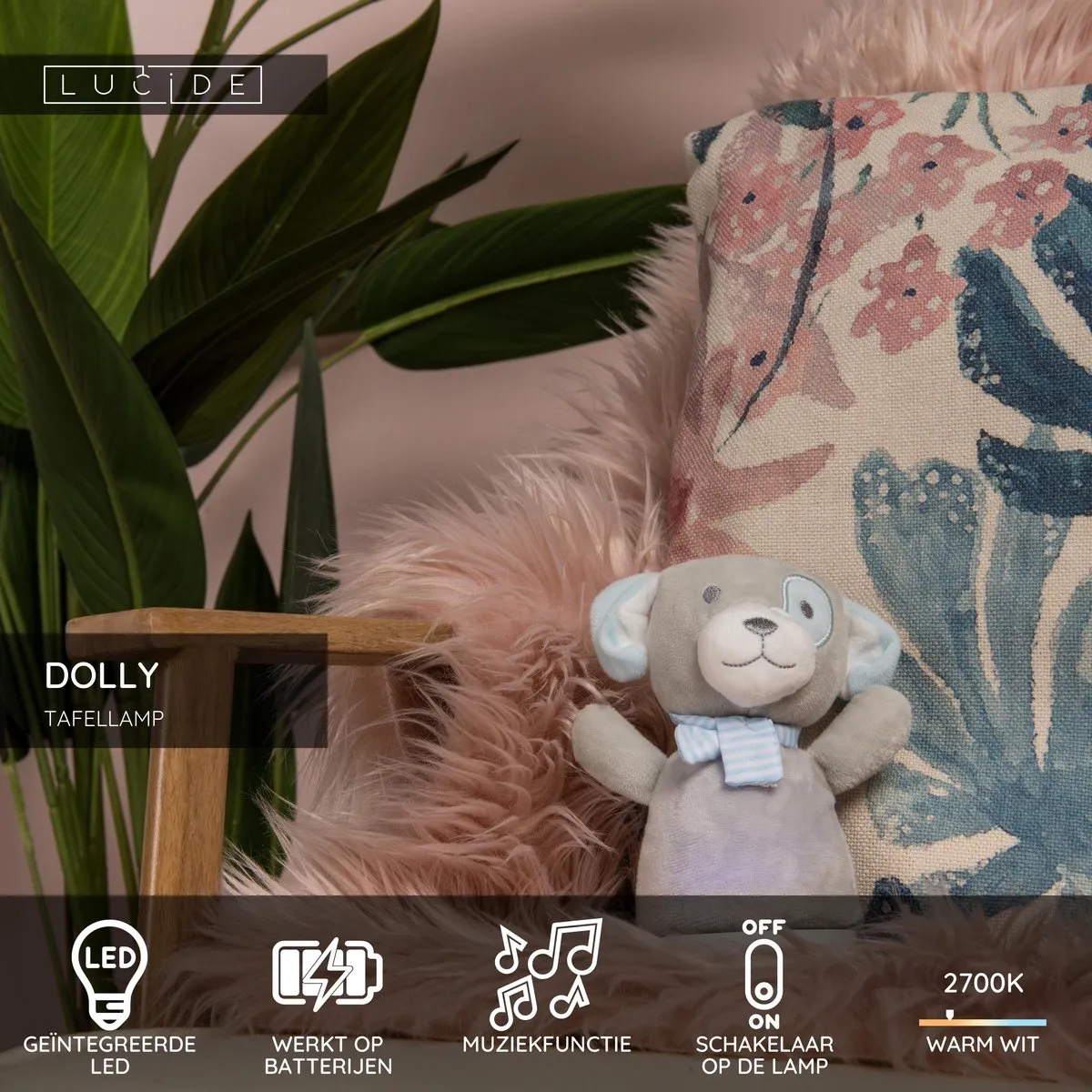 Lucide Dolly LED Tafellamp Kinderkamer 3W - Grijs