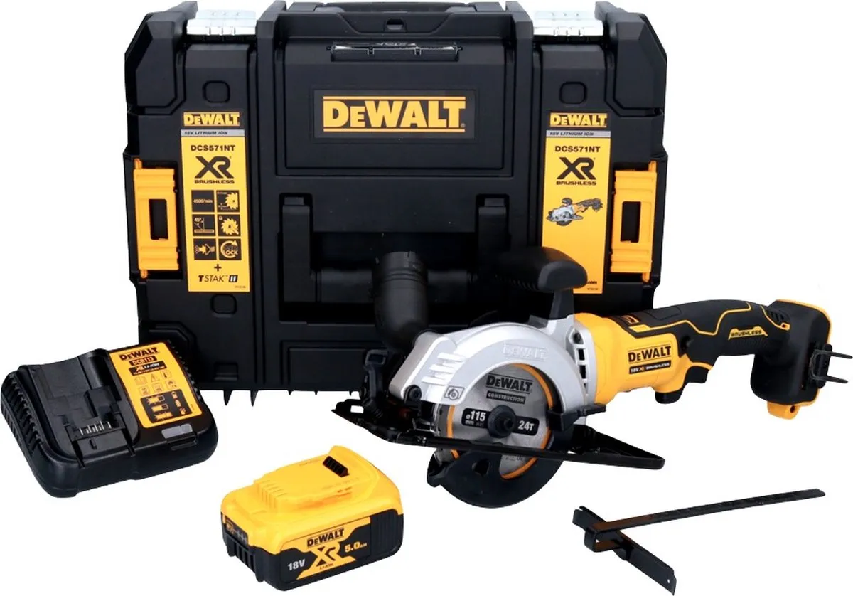 DeWalt DCS 571 Accucirkelzaag 18V 115mm - Borstelloos - 5.0Ah - met accu & lader - afbeelding 3 van 5