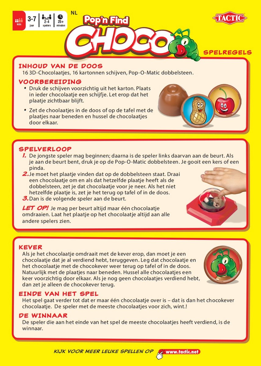 Tactic Choco – Bordspel – Pop n Find Spel – Geheugen en Reactiespel – Familiespel – 2 tot 4 Spelers – Vanaf 3 Jaar