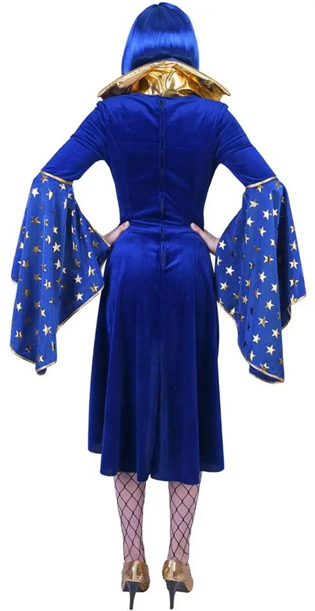 Espa Funny Fashion Tovenaar & Tovenares Kostuum - Vrouw - Blauw/Goud - Maat L/XL